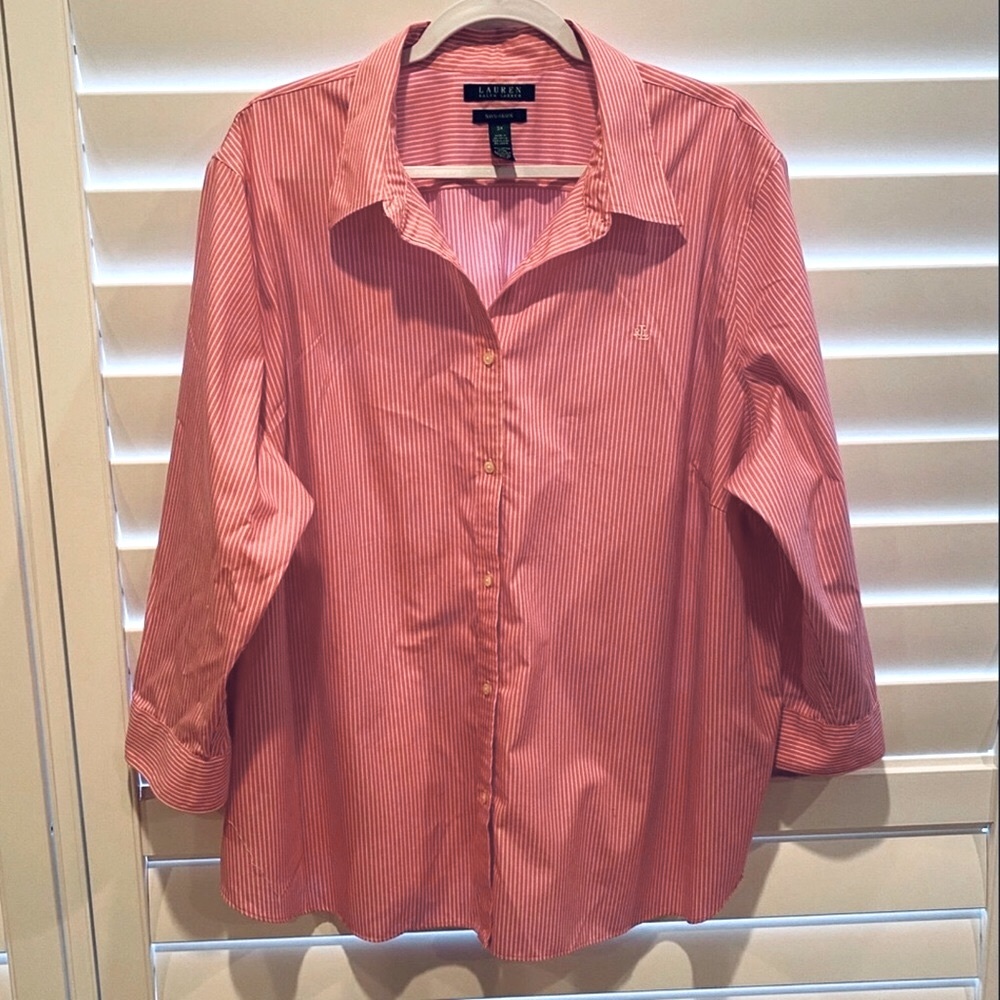 PLUS SIZE RALPH LAUREN PINK PINSTRIPE SHIRT SIZE 3X